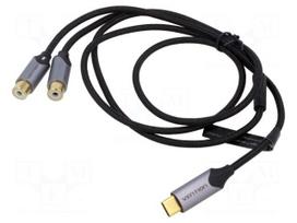Cable | RCA socket x2,USB C plug | gold-plated | 1m | black | Cu | 29AWG