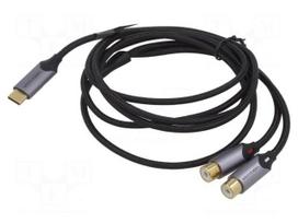 Cable | RCA socket x2,USB C plug | gold-plated | 1.5m | black | Cu