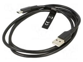 Cable | USB 2.0 | USB A plug,USB C plug | nickel plated | 1m | black