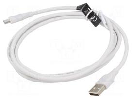 Cable | USB 2.0 | USB A plug,USB C plug | nickel plated | 1.5m | white