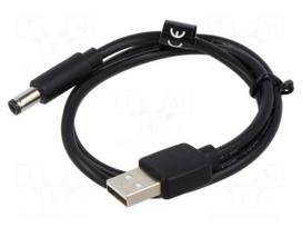 Cable | USB A plug,DC 5,5/2,5 plug | black | 0.5m | Cu,tinned
