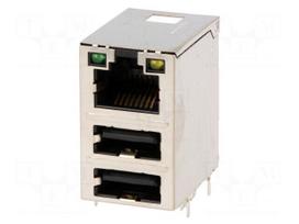Connector: RJ45 + USB A | socket | THT | PIN: 8 | angled | 8p8c