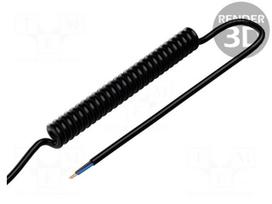 Wire: coiled | 2x0.15mm2 | unshielded | PUR | black | 300V | 0.1m | 0.4m