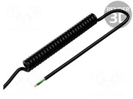 Wire: coiled | 3x0.15mm2 | unshielded | PUR | black | 300V | 0.1m | 0.4m