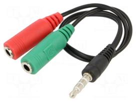 Cable | Jack 3,5mm 4pin plug,Jack 3.5mm socket x2 | 0.2m | black