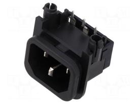 Connector: AC supply | socket | male | 10A | 250VAC | C14 (E) | GSP2 | THT