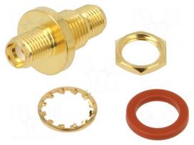 Adapter | SMA female,both sides | Insulation: PTFE | 50Ω | brass