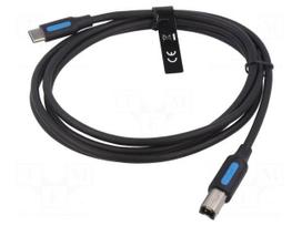 Cable | USB 2.0 | USB B plug,USB C plug | nickel plated | 1.5m | black