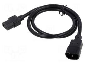 Cable | 3x16AWG | IEC C13 female,IEC C14 male | PVC | 1m | black | 13A
