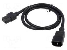Cable | 3x18AWG | IEC C13 female,IEC C14 male | PVC | 1m | black | 10A