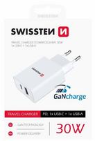 Swissten GaN Travel Charger PD 30W USB-C / USB