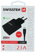 Swissten Smart IC Travel Charger 2x USB 2.1А with USB-C Cable 1.2 m