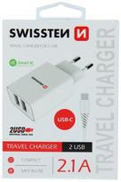 Swissten Smart IC Travel Charger 2x USB 2.1А with USB-C Cable 1.2 m