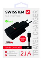 Swissten Premium Travel Charger USB 2.1A / 10.5W With Micro USB Cable 1.2m