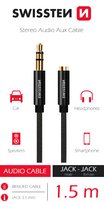 Swissten Textile Audio Cable 3,5 mm (male)  / 3,5 mm (female) / 1.5m