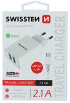 Swissten Smart IC Travel Charger 2x USB 2.1A with Micro USB Cable 1.2m