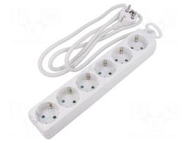 Plug socket strip: supply | Sockets: 6 | 250VAC | 16A | white | 1.5m