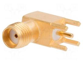 Connector: SMA | plug | female | angled 90° | 50Ω | THT | for cable | PTFE