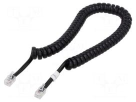 Cable: telephone | coiled | RJ10 plug,both sides | black | 2m