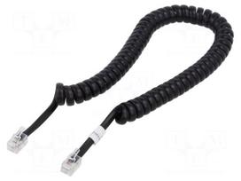 Cable: telephone | coiled | RJ10 plug,both sides | black | 4m