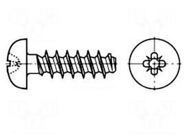 Screw | for plastic | 2.2x8 | Head: button | Pozidriv | PZ1 | steel | zinc