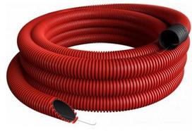 Apvalkcaurule D75mm, 450N, sarkana, 50m/rullis EVOCAB FLEX gofrēta dubultsienu caurule
