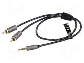 Cable | Jack 3.5mm 3pin plug,RCA plug x2 | 1m | black-grey | PVC
