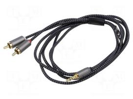 Cable | Jack 3.5mm 3pin plug,RCA plug x2 | 2m | black-grey | PVC