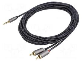 Cable | Jack 3.5mm 3pin plug,RCA plug x2 | 3m | black-grey | PVC
