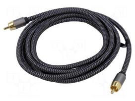 Cable | RCA plug,both sides | 5m | Plating: gold-plated | black-grey
