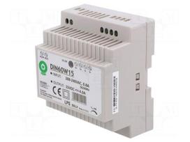 Power supply: switching | for DIN rail | 60W | 15VDC | 0÷4A | OUT: 1
