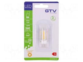LED lamp | white warm | G4 | 12VDC | 260lm | 3W | 360° | 3000K