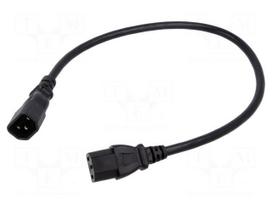 Cable | 3x18AWG | IEC C13 female,IEC C14 male | PVC | 0.5m | black | 10A