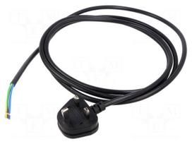 Cable | 3x1mm2 | BS 1363 (G) plug,cables | PVC | 2.5m | black | 10A | 250V