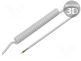 Wire: coiled | 3x0.15mm2 | unshielded | PUR | white | 300V | 0.1m | 0.4m