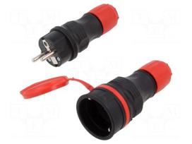 Connector: AC supply | male,female | socket,plug | 2P+PE | 250VAC | 16A