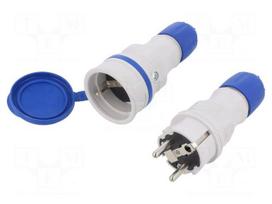 Connector: AC supply | male,female | socket,plug | 2P+PE | 250VAC | 16A
