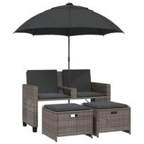 Dvivietė sodo sofa，Lauko sofa su skėčiu/taburetėmis, pilka, poliratanas CFE37204