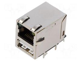 Connector: RJ45 + USB A | socket | PIN: 8 | shielded,with LED | 8p8c