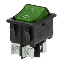 Elektros prekės // Jungikliai elektronikai // Łącznik kołyskowy podświetlany, przycisk zielony, czarna obudowa