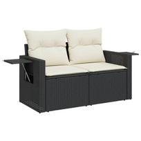 Dvivietė sodo sofa，Lauko sofa su pagalvėlėmis, juodos spalvos, poliratanas CFE41510