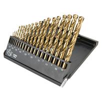 Gręžtuvai, suktuvai, perforatoriai // Priedai malūnėliams, gręžtuvams ir suktuvams // Wiertła do metalu HSS-TiN 1.0-10.0 mm, zestaw 19 szt.