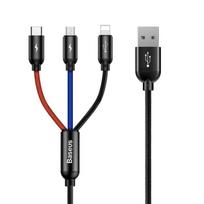 Cable USB A - USB C / micro USB / Lightning Plugs 1.2m for Charging Only, Black BASEUS
