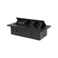 Įrankiai ir matavimo prietaisai // Įrankių, priedų naujienos // Gniazdo meblowe wpuszczane w blat z grubym rantem, 2x2P+Z, 3 porty USB, czarne