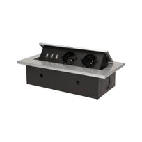 Įrankiai ir matavimo prietaisai // Įrankių, priedų naujienos // Gniazdo meblowe wpuszczane w blat z grubym rantem, 2x2P+Z, 3 porty USB, srebrne