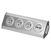 Įrankiai ir matavimo prietaisai // Įrankių, priedų naujienos // Gniazdo meblowe, kuchenne montowane na rzepy, z ładowarką USB - 3x2P+Z, 2xUSB, INOX.