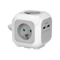 Elektros prekės // Maitinimo prailgintuvų, skirstytuvų ir UK bei USA adapterių rinkinys // Przedłużacz 4 krotny 2P+Z, ładowarka 2xUSB, 1,4m H05VV-F 3x1mm-, szaro-biały