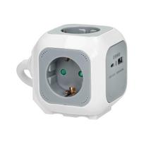 Elektros prekės // Maitinimo prailgintuvų, skirstytuvų ir UK bei USA adapterių rinkinys // Przedłużacz 4x2P+Z (Schuko), ładowarka USB A+C, Quick charge, 1,4m H05VV-F 3x1,5mm-, szary