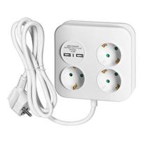 Elektros prekės // Maitinimo prailgintuvų, skirstytuvų ir UK bei USA adapterių rinkinys // Kwadratowa listwa zasilająca z ładowarką USB  3x2P+Z (Schuko), 2xUSB-A, kabel 3x1,5mm2, 1,4m