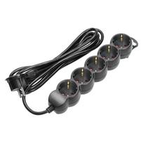 Elektros prekės // Maitinimo prailgintuvų, skirstytuvų ir UK bei USA adapterių rinkinys // Przedłużacz 5-krotny 2P+Z (Schuko), 1,5m H05VV-F 3x1,5mm2, Imax=16A, płaska wtyczka, czarny